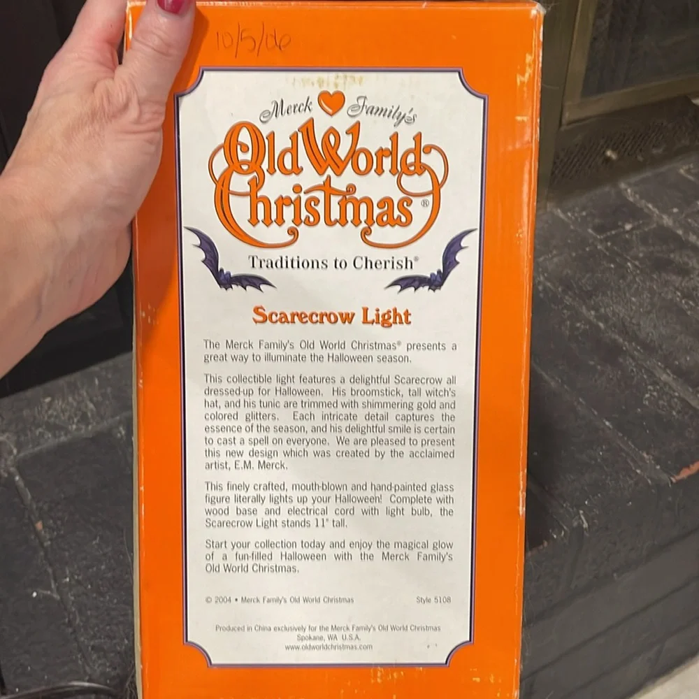 Vintage Old World Christmas Halloween Scarecrow Light - Merck Family w witch hat